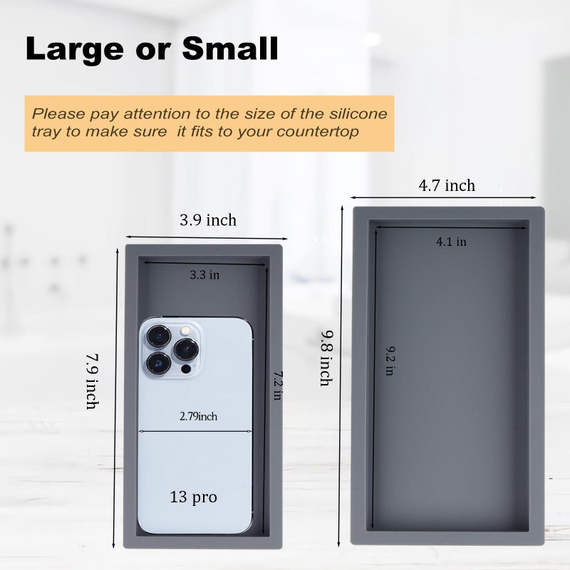Heagoale Bathroom Trays for Counter, Slicone Vanity Trays for Bathroom, Rectangle Sponge Holder for Kitchen Sink - Grey - Image 5